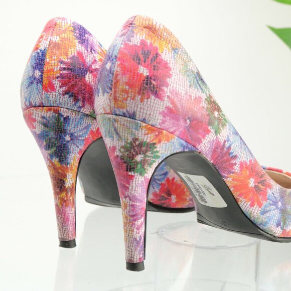 Lucita Women's Pump Size 8 Floral Print Red Blue Leather Pointed Heel Dress Shoe - Picture 6 of 12